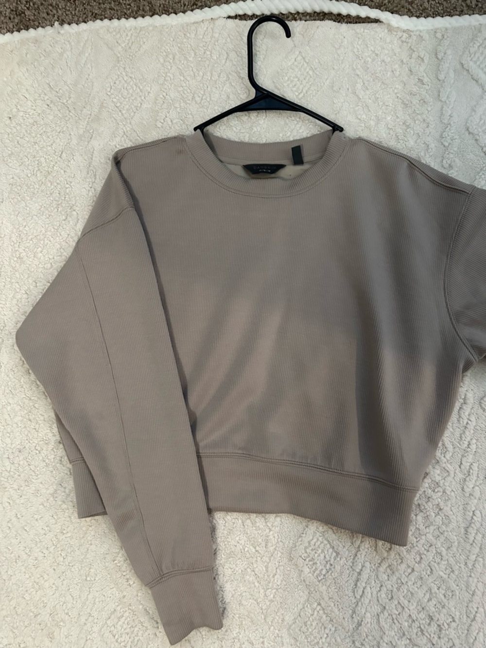 Danskin Now Ribbed Crewneck Sweatshirt in Taupe